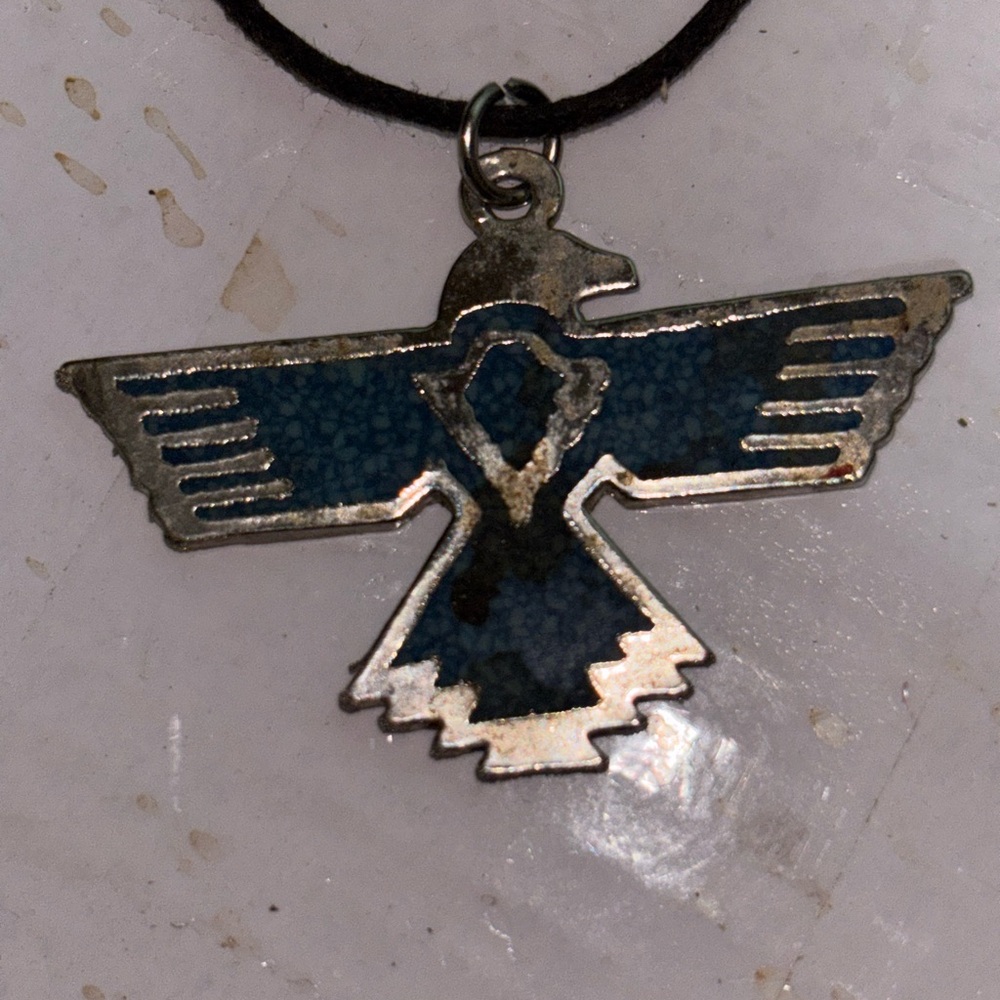 Silver and Blue Thunderbird Pendant Necklace